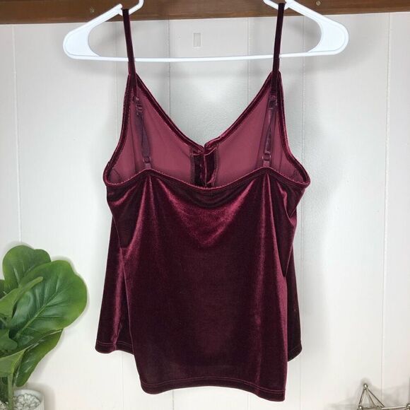 B.P. Womens Velvet Sleeveless V-Neck Spaghetti Strap Tank Top Burgundy Small - Picture 2 of 5